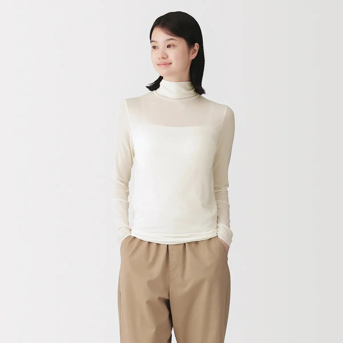 [MUJI] Sheer Turtleneck Long Sleeve T-shirt / 시어 터틀넥 긴소매 티셔츠
