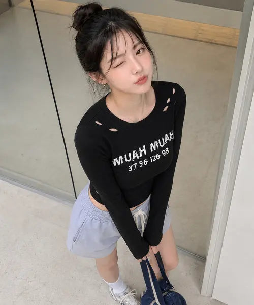 [MUAHMUAH] CRACK MUAH PRINTING LONG SLEEVE [BLACK] / 크랙 무아 프린팅 긴팔티 [블랙]