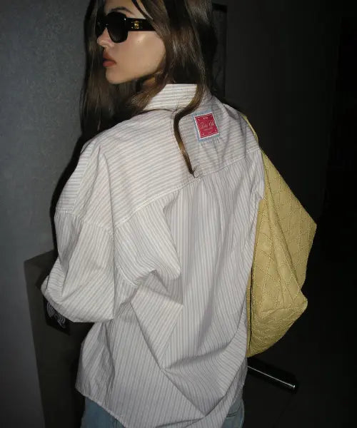 [BITTERCELLS] Oversized Fave Stripe Shirt-Ivory / 오버사이즈드 페이브 스트라이프 셔츠-아이보리