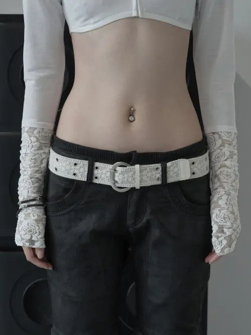 [PEANUT LOOP] Lace Double Eyelet Webbing Belt Ivory