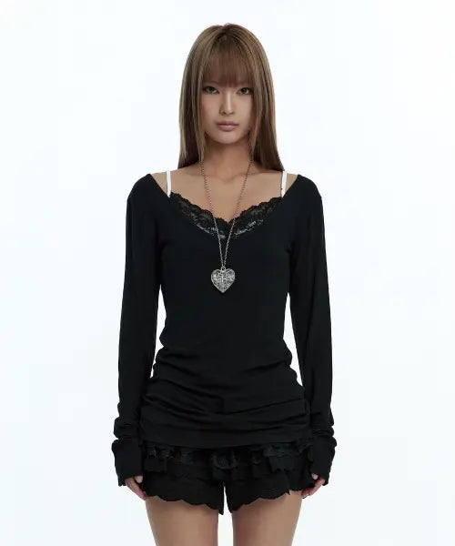 [ROUGHNECK] Deep U-neck Long Sleeve Black