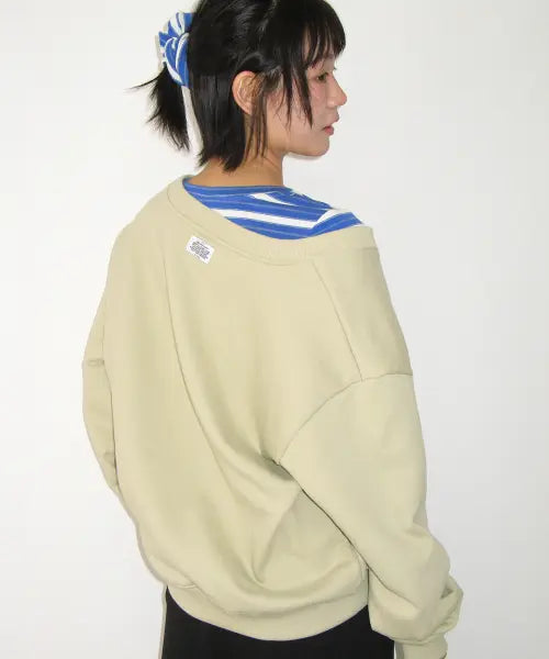 [RONRON] RRAC V NECK OVER FIT SWEATSHIRT SOFT GREEN