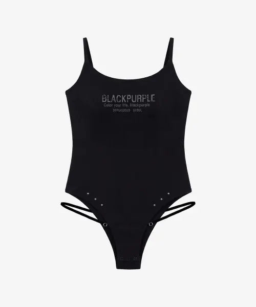 [BLACK PURPLE] Cutout Body Suit_Black / 컷아웃 바디 수트 나시_블랙 Cutout Body Suit_Black