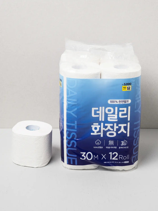 [DAISO] Natural Pulp Toilet Paper 30m, 12 Rolls / 천연 펄프 롤 화장지 30 m 12롤