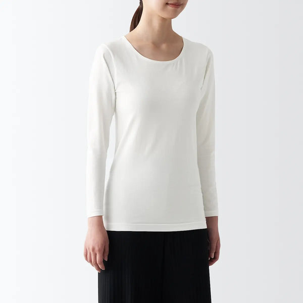 [MUJI] Women's Thermal Cotton Crewneck Long-Sleeve T-Shirt / 여성 발열면 크루넥 긴소매 티셔츠