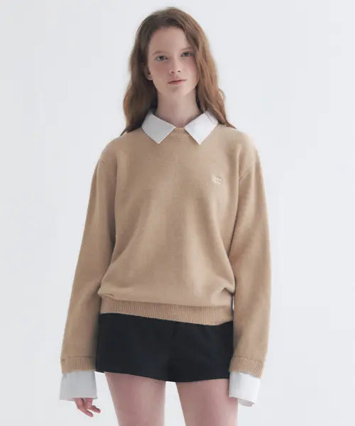 [MARIE CLAIRE] Basic Logo Shirt Layered Knit / 베이직 로고 셔츠 레이어드 니트(MAGCKN16MBE)