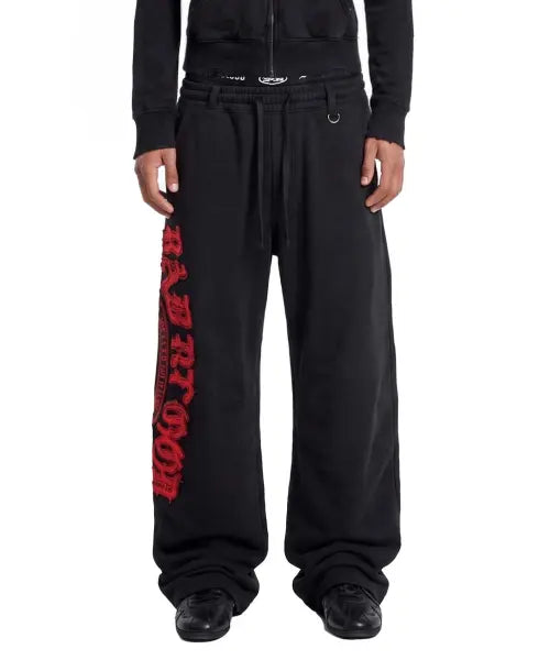 [BADBLOOD] Mystic Capsule Curved Bootcut Joggers - Black / 미스틱 캡슐 커브드 붓컷 조거 – 블랙