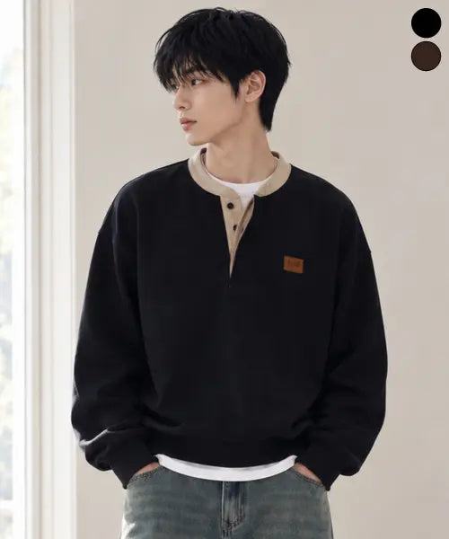 [YOSEMITE] Corduroy Henley Neck Semi-Cropped Sweat-Shirt 2Color YMT-1Y08 / 코듀로이 헨리넥 세미크롭 맨투맨 2Color YMT-1Y08