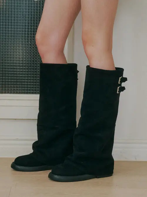 [FORRR] Buckle Long Boots - Black