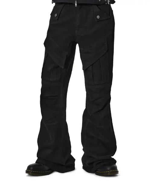[OPENYARD(OY)] CONTOUR FLARE CARGO PANTS - BLACK