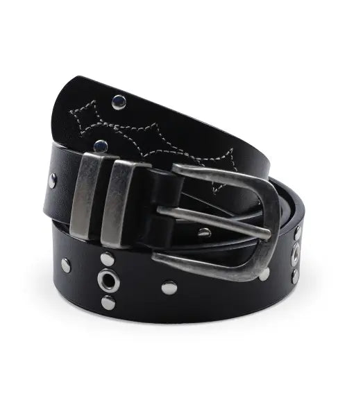 [XTONZ] XTA115 Cross Studded Leather Belt (Black) / XTA115 크로스 스터드 레더 벨트 (BLACK)
