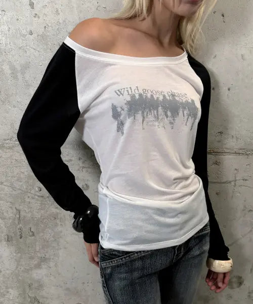 [ROCKCAKE] Sheer Raglan Sleeve Top - Black