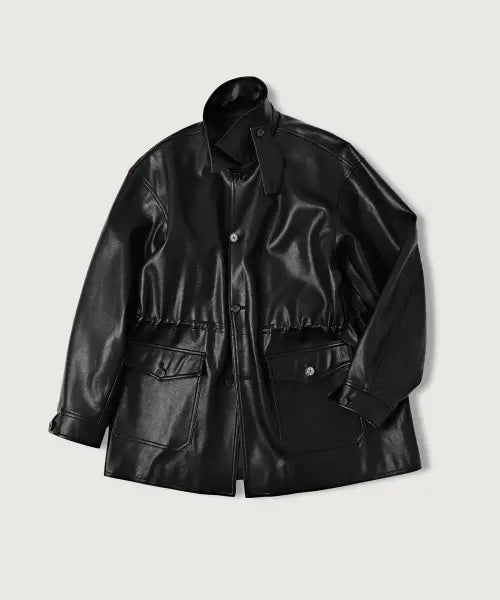 [MOOD INSIDE WOMAN] (woman) Synthetic Leather Car Coat_Black / (woman) 신세틱 레더 카 코트_Black