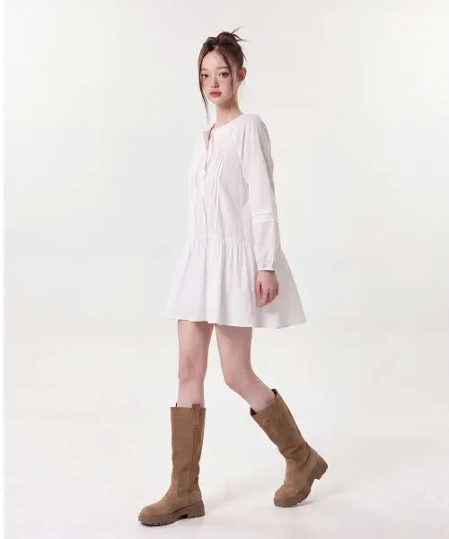 [INMOOD] Merry pintuck mini dress [ivory] / 메리 핀턱 미니 원피스 [아이보리]