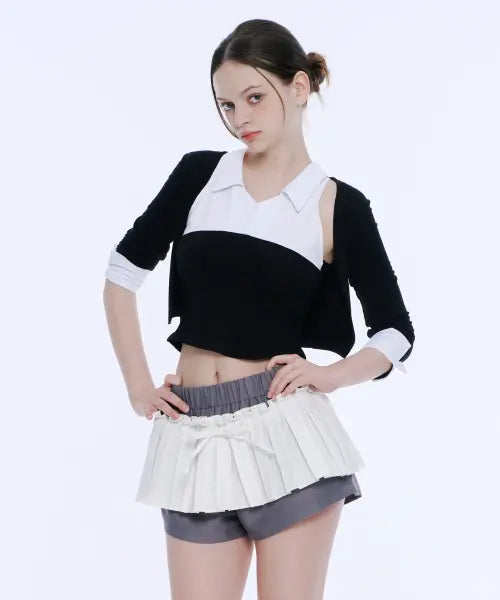[ARCMETHOD] Layered Sleeveless Top \u0026 Bolero Set (Black\u0026White) / 레이어드 슬리브리스 탑 \u0026 볼레로 세트 (블랙\u0026화이트)