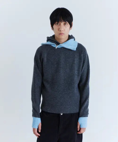 [PARADIGMFILM] [Ep.03] Zip High Neck Hood Knit (Charcoal) / [Ep.03] 슬렌트 하이넥 후드 니트 (차콜)