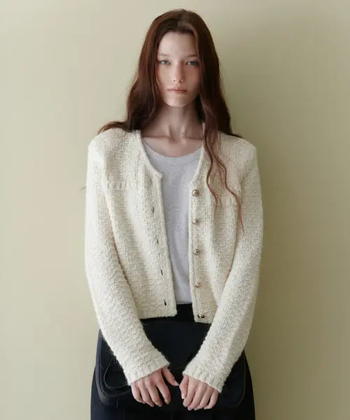 [URAGO] Tweed knit crop jacket_2colors