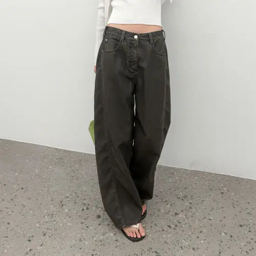 [ATELIER NAIN] (PT-5821)VINTAGE WASHED LEATHER CURVED PANTS