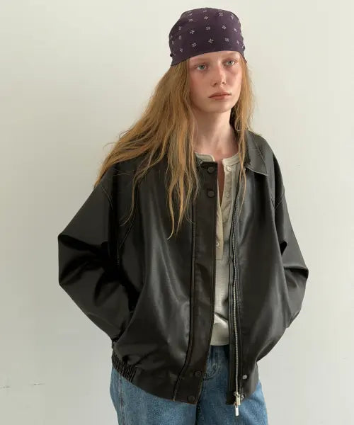 [TOAVE] Garment Washed Leather Jacket (Dark Brown)
