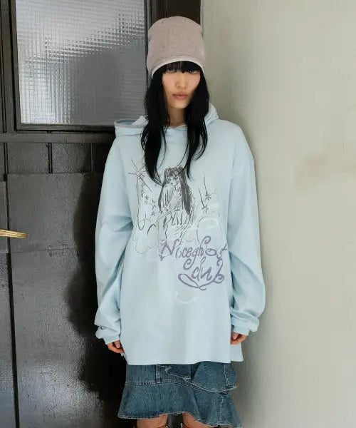 [NICEGHOSTCLUB] DREAMING GIRL BIGBIG HOODED LS TEE_LIGHT BLUE(NG2GFUT560A)