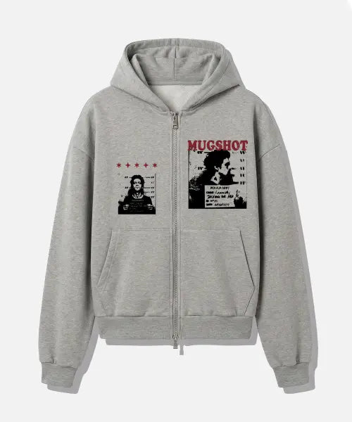 [UNDEROFF] Two-Way Cropped Hoodie Zip-Up Mugshot Gray / 투웨이 크롭 후드 집업 머그샷 그레이