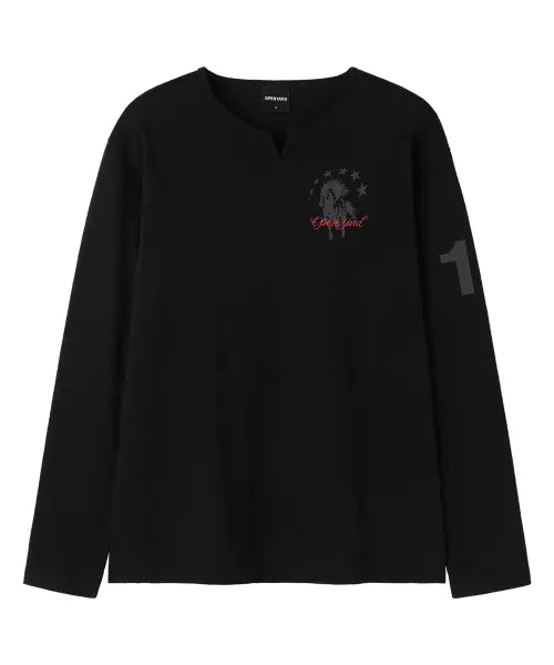 [OPENYARD(OY)] SLIT NECK HORSE L/S TEE - BLACK