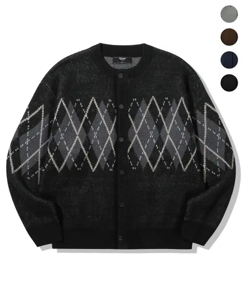 [TRILLION] WASHABLE ARGYLE JACQUARD GARDIGAN KNIT_4color / 워셔블 아가일 자카드 가디건 니트_4color
