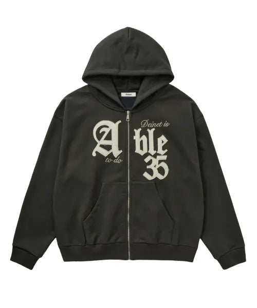 [DEINET] APPLIQUE ABLE OVERSIZE HOOD ZIP UP IN CHARCOAL