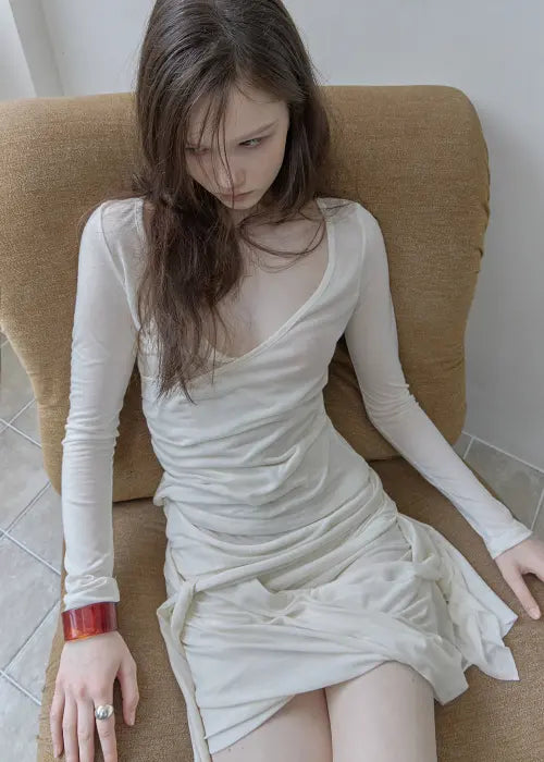 [PHILCE] See-through V-neck long-sleeved, Ivory