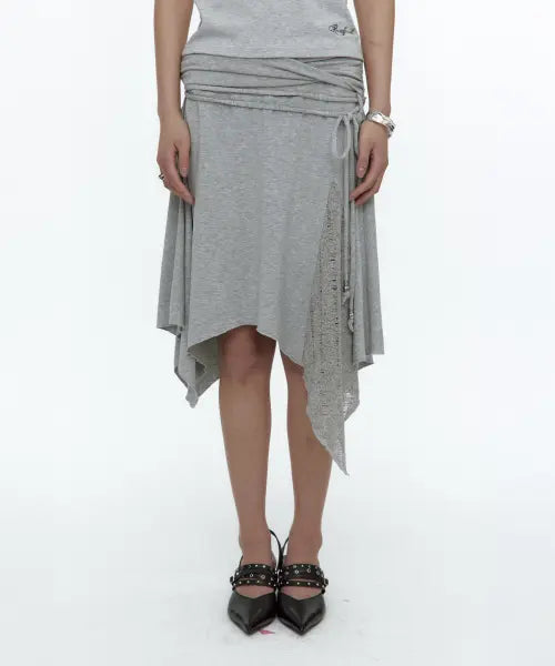 [ROUGHNECK] Knit Layer Drape Skirt Gray