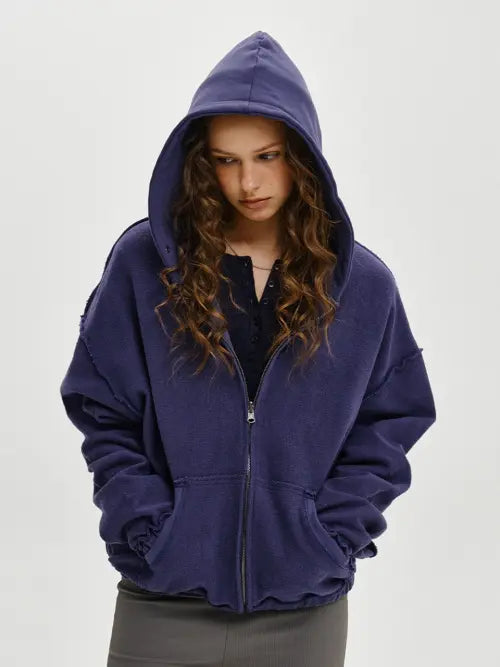 [PLZPROJECT] REVERSE SWEAT HOOD ZIP-UP, NAVY