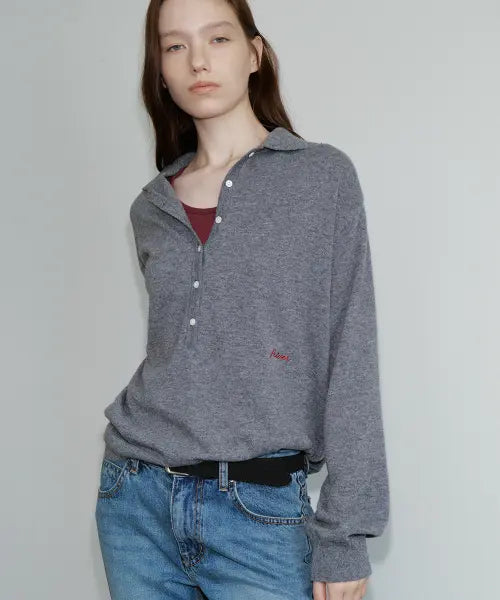[FRIVER07] Button collar pk knit [FRFA05NT02]_Gray