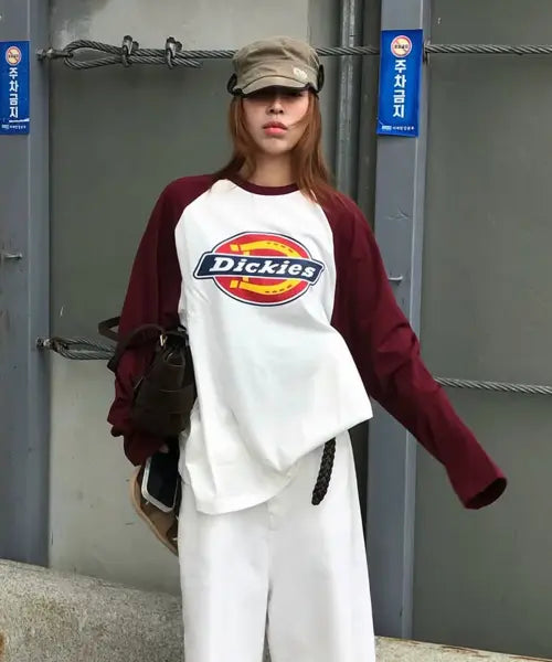 [DICKIES] Tricolor Logo Raglan Long Sleeve Red / 트리로고 래글런 롱슬리브 Red