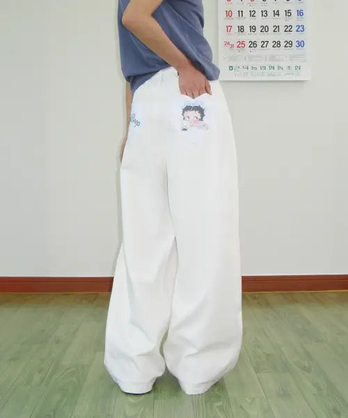 [RONRON] BETTY BOOP HEART POCKET DENIM WHITE