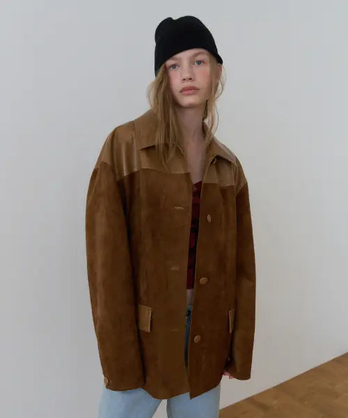 [OVERDUEFLAIR] Soft Suede Relaxed Half Jacket - Camel / SOFT SUEDE RELAXED HALF JACKET_CAMEL