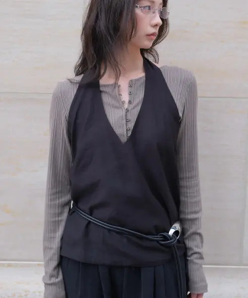 [ALLUNEE] Serein Halter Top - Black / Serein Halter Top_Black