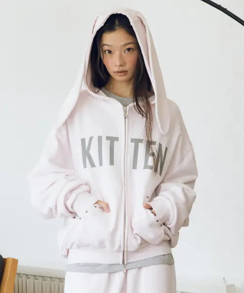 [CAVISH] KITTEN EARS ZIP UP HOODIE PINK (CV2GFFM484A) / KITTEN EARS ZIP UP HOODIE PINK(CV2GFFM484A)