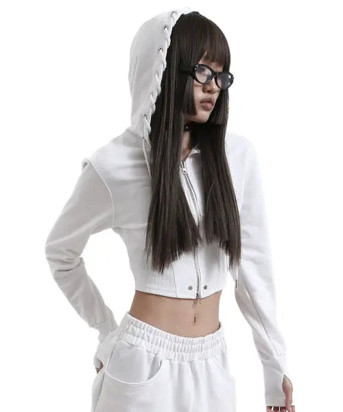 [KAIYA] tie me up hoodie zip-up White