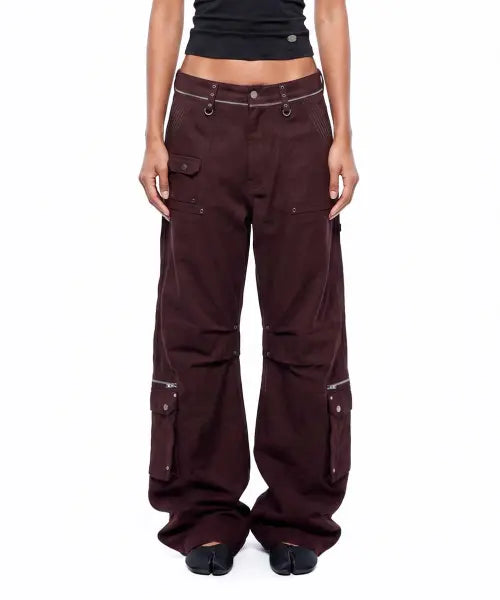 [BADBLOOD] ALPHA CURVED BOOTCUT CARGO PANTS - BURGUNDY / 알파 커브드 붓컷 카고 팬츠 - 버건디