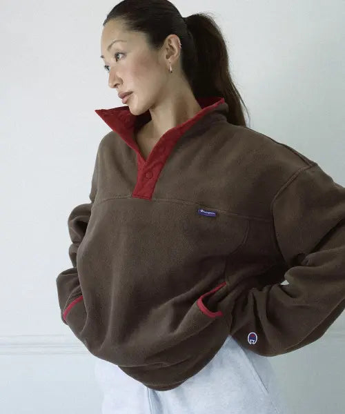 [CHAMPION] Polartec Colorblock Fleece Anorak - Brown / 폴라텍 컬러블록 플리스 아노락 Brown