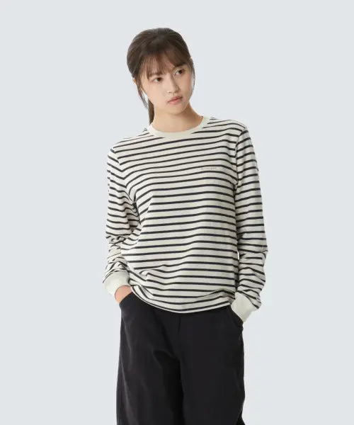 [SNOWPEAK APPAREL] Womens Striped Long-Sleeve T Shirt (S26FWFTL13) Dark Navy / 여성 스트라이프 긴팔 티셔츠 (S26FWFTL13) Dark Navy