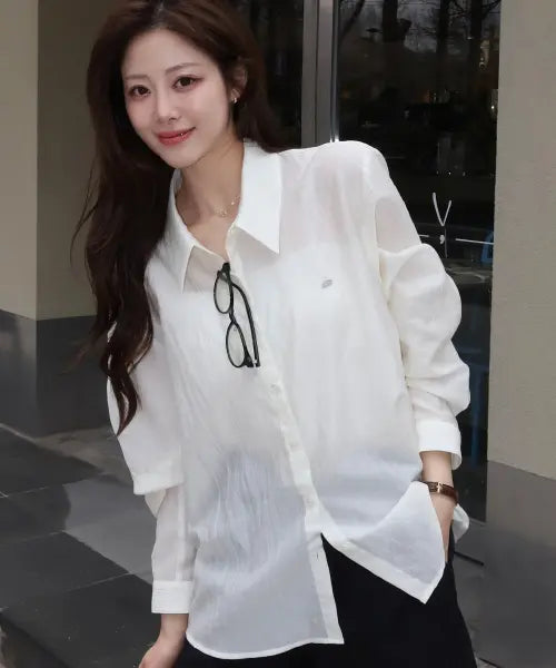 [OURHOPE] Soft Glow Tencel Sheer Shirt - Cream / 소프트 글로우 텐셀 시어 셔츠 - Cream