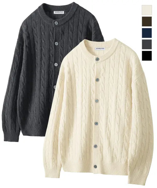 [UNTAPPED STUDIO] [2PACK] Oversized Cable Boucle Round Knit Cardigan 5 Colors / [2PACK]오버핏 케이블 부클 라운드 니트 가디건 5Color
