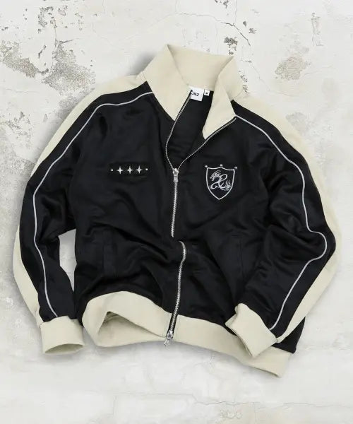 [XTONZ] XJ140 Slim Fit Apparel Piping Track Zip-up (Black) / XJ140 슬림핏 아플리케 파이핑 트랙 집업 (BLACK)