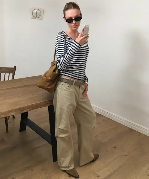 [BITTERCELLS] Herringbone Paneled Wide Pants-Beige / 헤링본 절개 와이드 팬츠-베이지