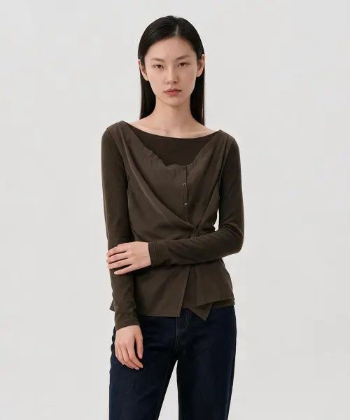 [LOOKAST] WOOL DOUBLE-LAYERED LONG SLEEVE T-SHIRT_BROWN / 울 더블 레이어드 롱 슬리브 티셔츠_브라운 / WOOL DOUBLE-LAYERED LONG SLEEVE T-SHIRT_BROWN