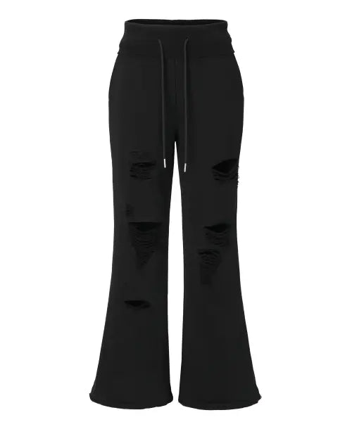 [INEGI] Damaged Cutting Bootcut Sweat Pants (black)