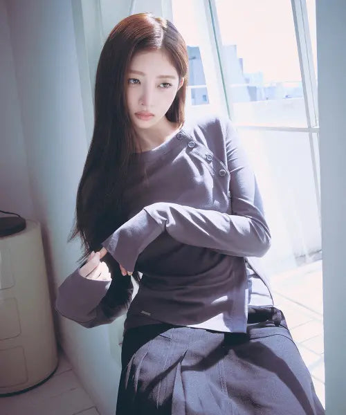 [MISEKI SEOUL] Layered placket long sleeve CHARCOAL