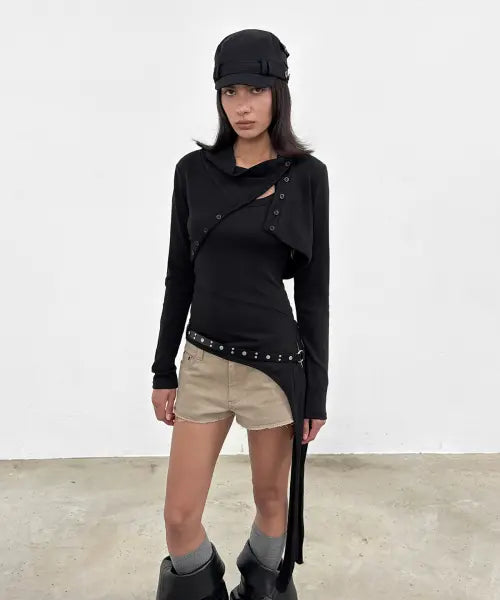 [SANDRIC] Halter Layered Tee_Black