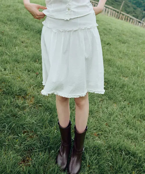 [LETTER FROM MOON] Memory Frill Midi Skirt (Ivory) / 메모리 프릴 미디 스커트 ( 아이보리 )